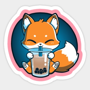 Cute Fox Drinking Cold Drink Sticker